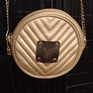 Upcycled Metallic Crossbody Bag With Authentic Louis Vuitton Patch